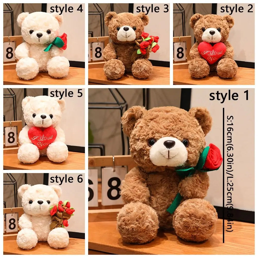 Soft Plush Teddy Bear Holding Rose – Romantic Gift