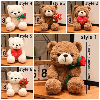 Soft Plush Teddy Bear Holding Rose – Romantic Gift