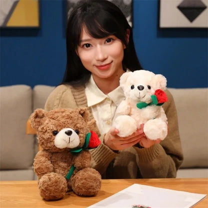 Soft Plush Teddy Bear Holding Rose – Romantic Gift