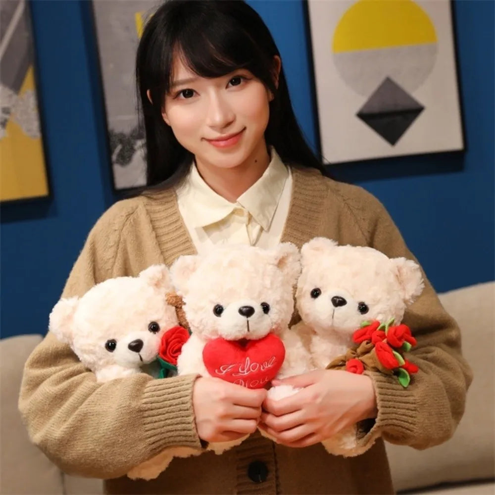 Soft Plush Teddy Bear Holding Rose – Romantic Gift