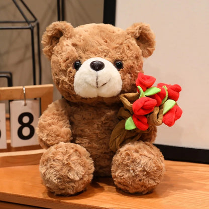 Soft Plush Teddy Bear Holding Rose – Romantic Gift