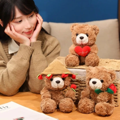 Soft Plush Teddy Bear Holding Rose – Romantic Gift