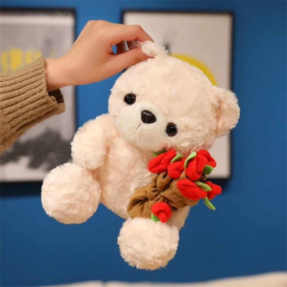 Soft Plush Teddy Bear Holding Rose – Romantic Gift