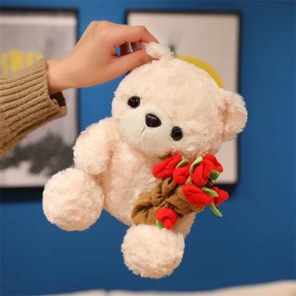 Soft Plush Teddy Bear Holding Rose – Romantic Gift