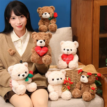 Soft Plush Teddy Bear Holding Rose – Romantic Gift