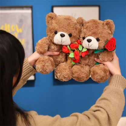 Soft Plush Teddy Bear Holding Rose – Romantic Gift
