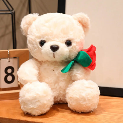 Soft Plush Teddy Bear Holding Rose – Romantic Gift
