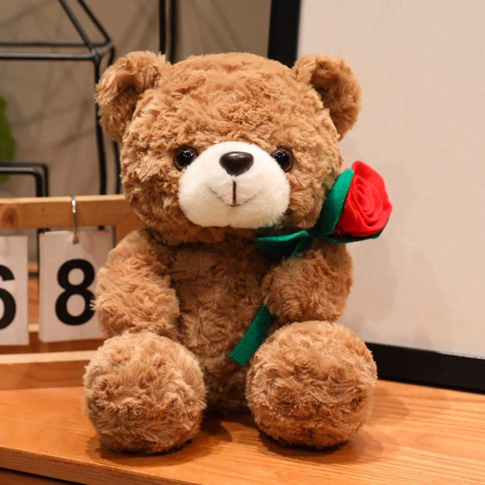 Soft Plush Teddy Bear Holding Rose – Romantic Gift