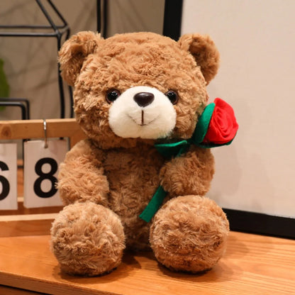 Soft Plush Teddy Bear Holding Rose – Romantic Gift