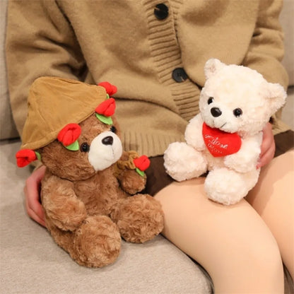 Soft Plush Teddy Bear Holding Rose – Romantic Gift