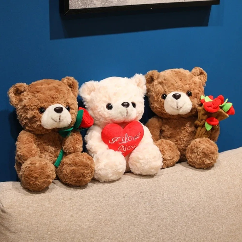 Soft Plush Teddy Bear Holding Rose – Romantic Gift