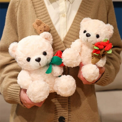Soft Plush Teddy Bear Holding Rose – Romantic Gift
