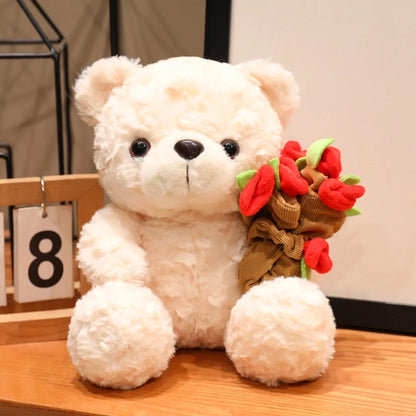 Soft Plush Teddy Bear Holding Rose – Romantic Gift